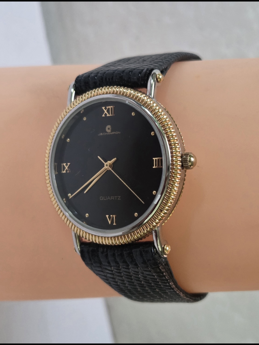 J.B.CHAMPION Classic Black Dial Gold-Tone Bezel Ladies' Watch